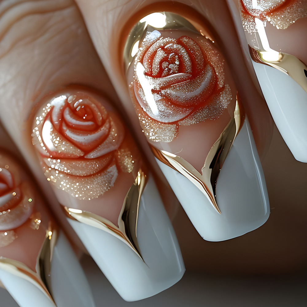 Nail Art Full Color - Kuku palsu putih French Tip Tekan