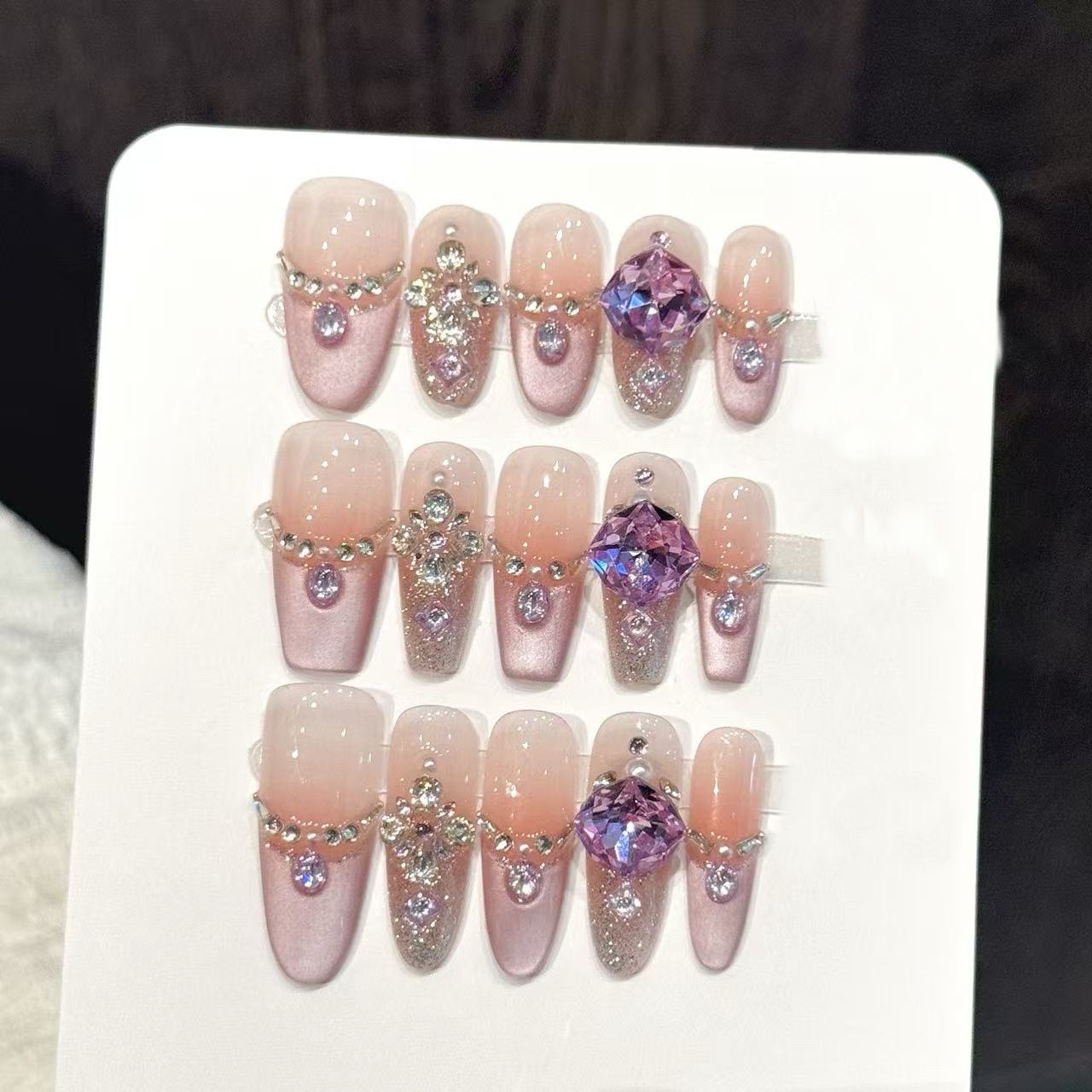 Nail Art Emerald - 10pcs Kuku Palsu Bentuk Coffin/Oval, Kuku