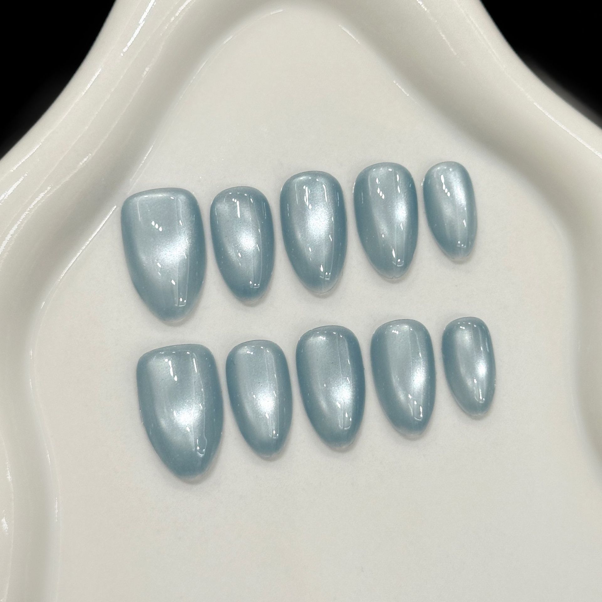 Nail Art Emerald - 10Pcs Kuku Palsu Biru Cat Eye