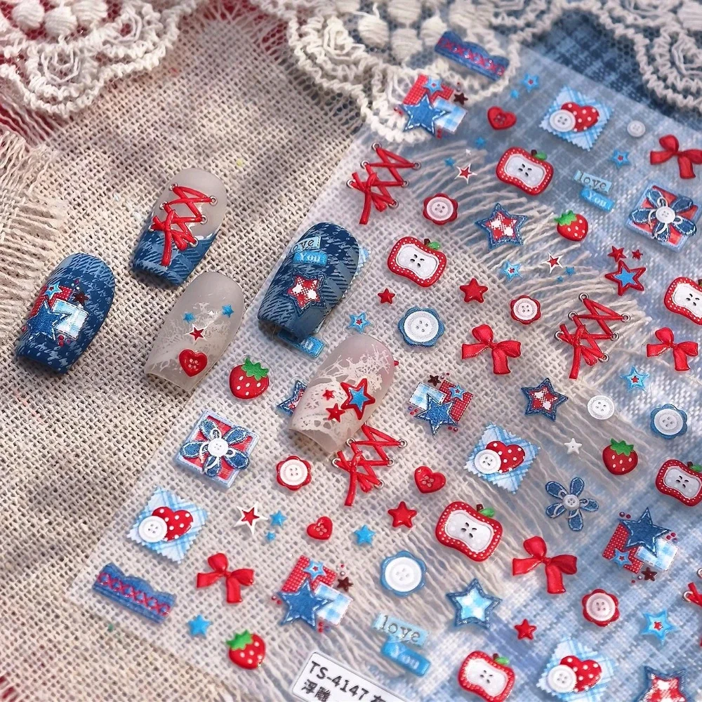 Nail Art Denim - Stiker Seni Kuku 3D Motif Bunga