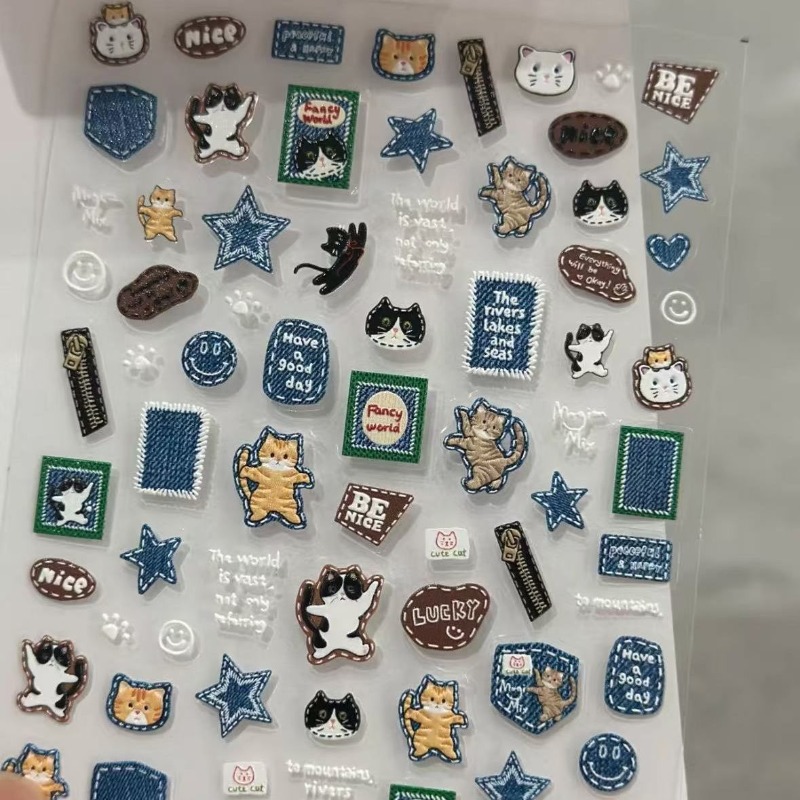 Nail Art Denim - Stiker Relief 3D Denim Retro Amerika