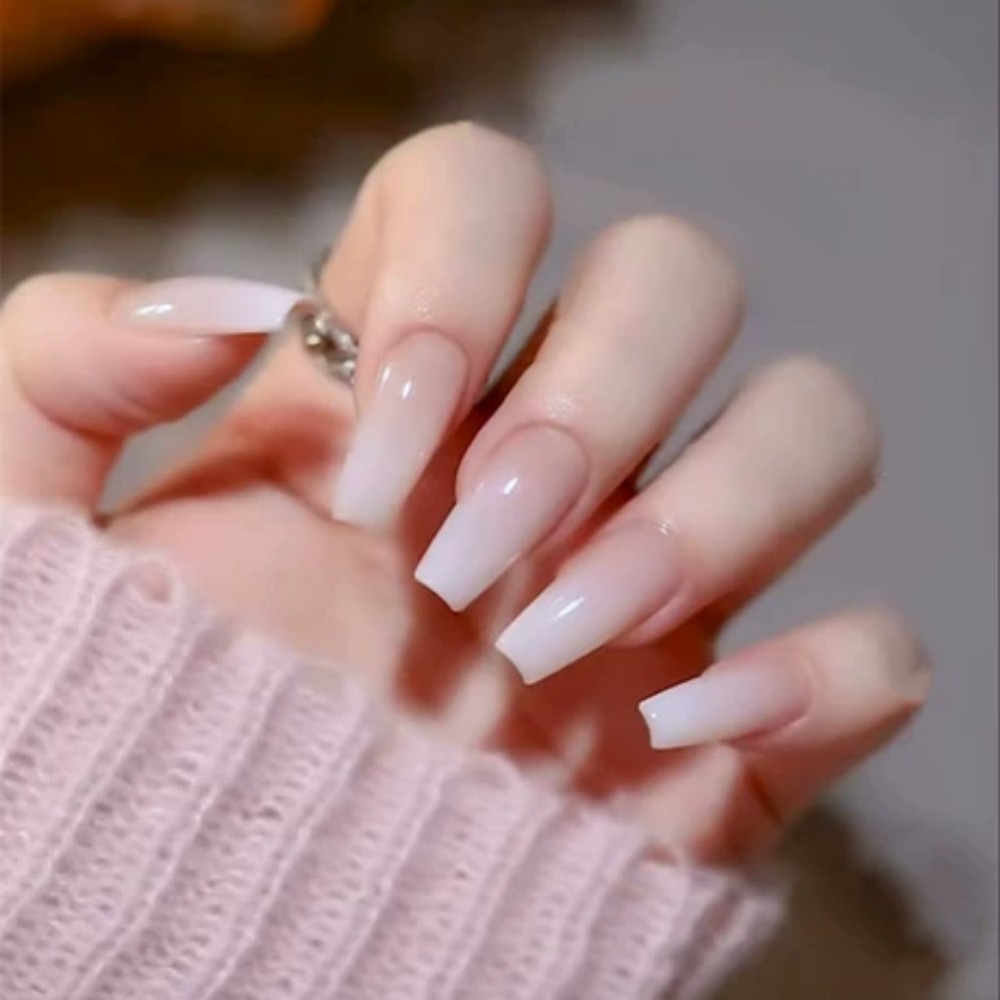 Nail Art Full Color - 24pcs/Box Kuku Palsu Bentuk Coffin Panjang
