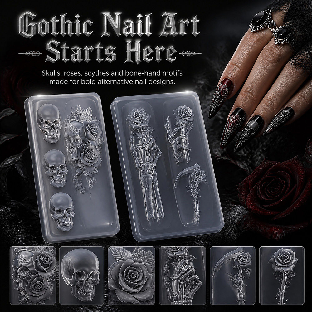 2Pcs Set Cetakan Seni Kuku Sil - Nail Art Gothic ulasan dan harga