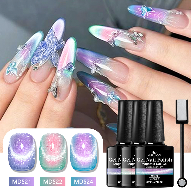 3Pcs Set Cat Kuku Gel Magnetik - Nail Art Violet ulasan dan harga