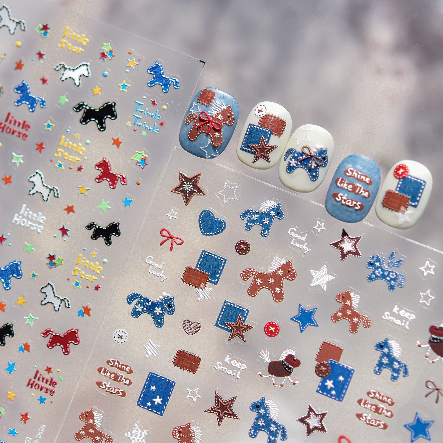 Stiker Kuku Retro Denim Motif  - Nail Art Denim ulasan dan harga