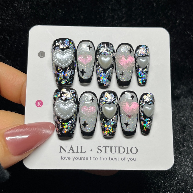 10PCS Kuku Palsu Gothic Hitam  - Nail Art Gothic ulasan dan harga