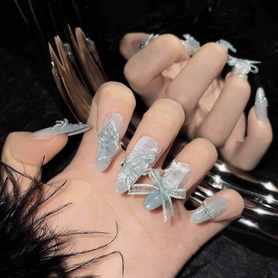 10 Buah Seni Kuku Oval Panjang - Nail Art Emerald ulasan dan harga