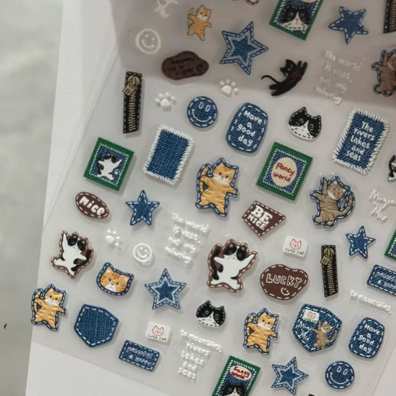 Stiker Relief 3D Denim Retro A - Nail Art Denim ulasan dan harga